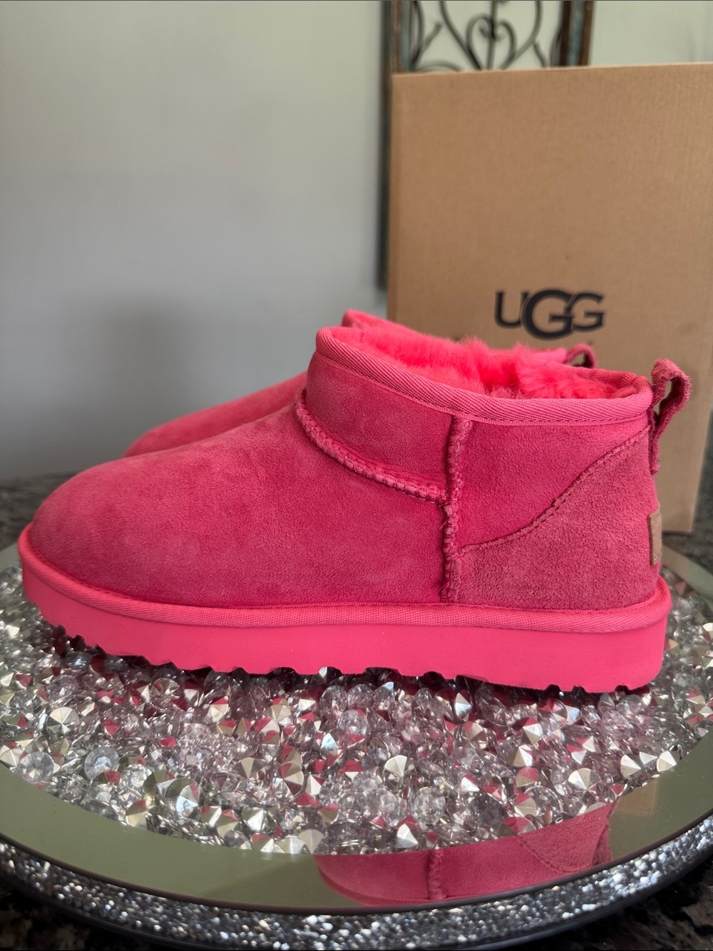 UGG Pink Suede Classic ultra Mini Bootie NEW 9